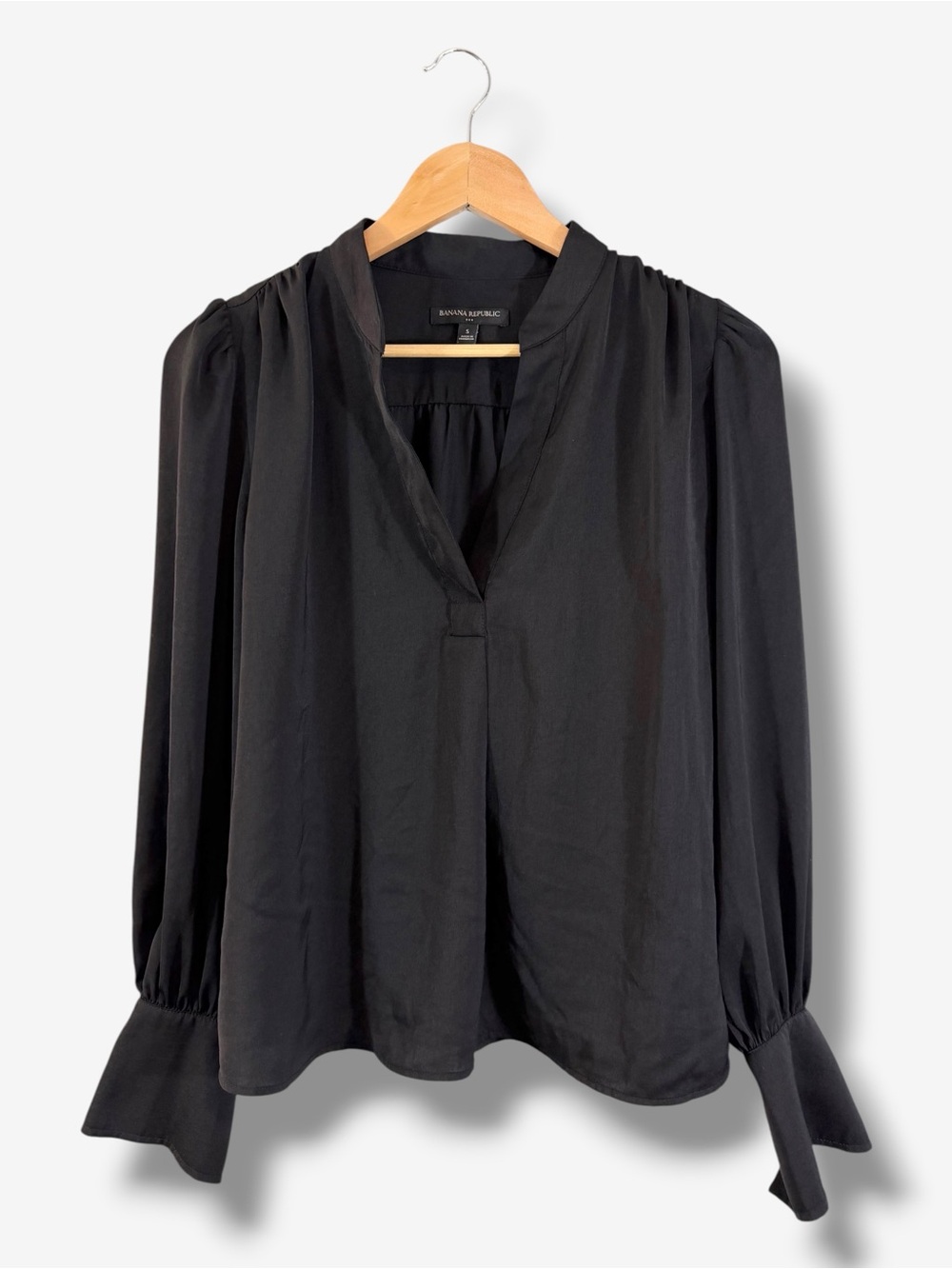 Banana Republic Black V-Neck Balloon Sleeve Blouse Size S Minimalist Preppy